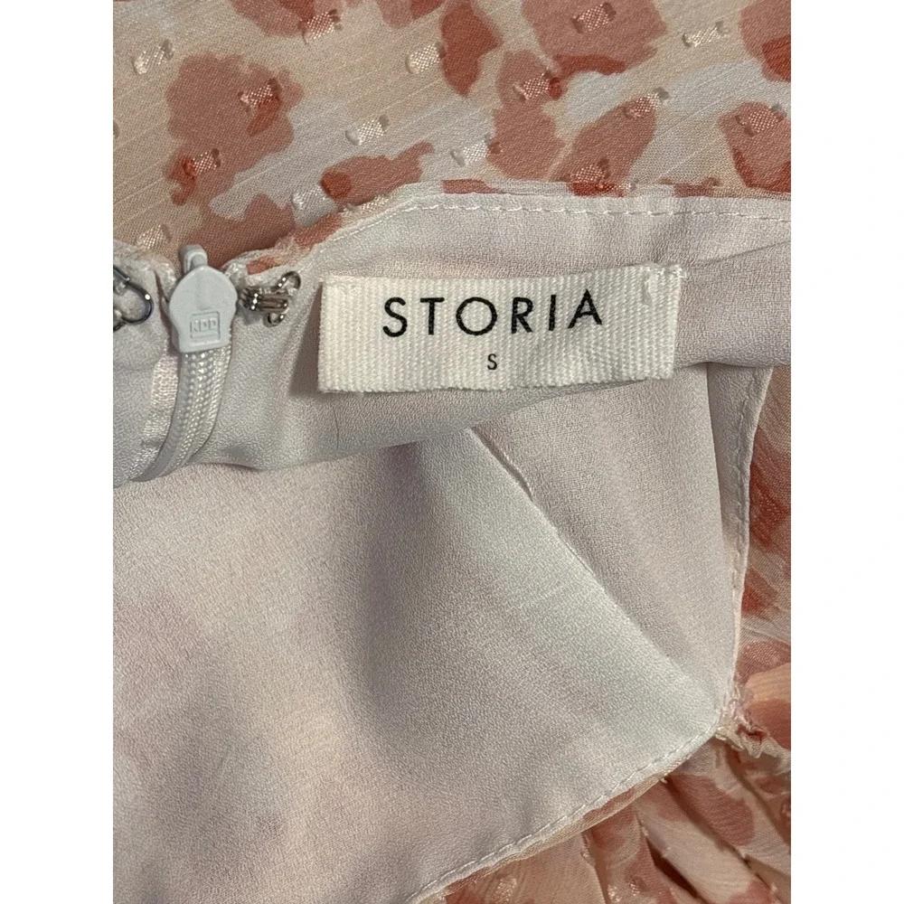 Storia Pink Abstract Print Puff Sleeve Mini Dress‎ Square Neck Clip Dot Small